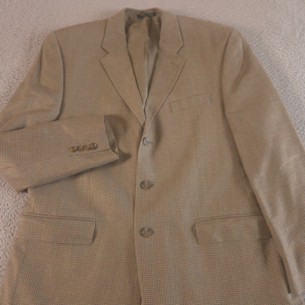 VTG Lauren Ralph Lauren Sport Coat Mens 43 Long Houndstooth Silk Wool Blazer 90s